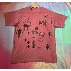 Vintage 90s T Shirt Petroglyph Single Stitch All Over Print Sz XL Cave Drawings